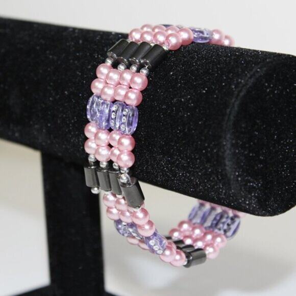 Hawaiian Volcanic Lava Magnetic Pink Purple Necklace / Bracelet - Picture 1 of 12